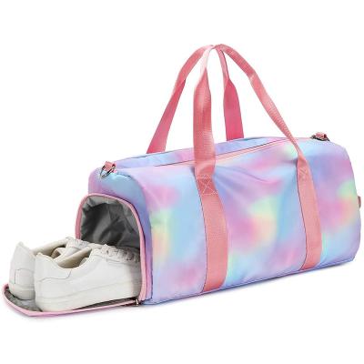 China Women Tote Carry Pink Duffel Overnight Bag Hip Hop Girls Rainbow Sports Duffle Travel Shoulder Bags Travel Gym With Shoe Compartment for sale