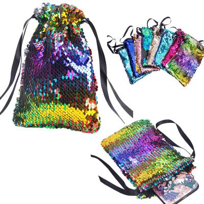 China Favor Bag Christmas Gifts Storage Packaging Candy Favor Pouch Flip Sequins Shiny Glittering Reversible Promotional Sequin Drawstring Bag for sale