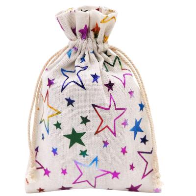 China Wholesale Custom Favor Bag Gift Bag Small Star Printing Hessian Burlap Jewelry Party Wedding Favors Crafts Pockets Mini Drawstring Canvas Bags for sale