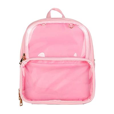 China OEM Waterproof Backpack With Clear PVC Viewfinder Vintage PU Leather Daypack Girls Women Kids Fashion School Shoulder Backpack Ita Bag for sale