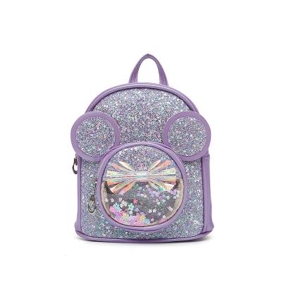 China Waterproof Factory 2022 Wholesale Cartoon Print Glitter Bling Sequin Kids Backpack Mickey Ears Schoolbag Waterproof Students for sale