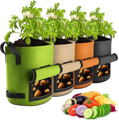 China 7 Gallon Non Felt Heavy Duty Woven Fabric Felt Growing Bags Non Planting Pots Container Garden Vegetable Potato Grow Bag With Window for sale