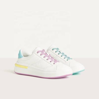 China Custom Logo Girls Court Sneakers Multicolor Lace Up Trainers Fashion Ladies Sneakers for sale