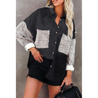 China Anti-wrinkle Karen cotton and European and American pocket decoration shirt women's long sleeve leopard print canvas loose middle millen shirt for sale