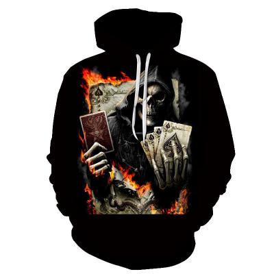 China QUICK DRY The New European And American Skull 3D Digital Printed Hooded Shirt For Men In Dark Long Sleeves Fall 2021 Features for sale