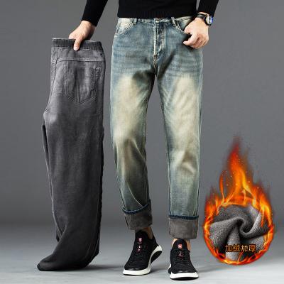 China Autumn and winter waterproof style with velvet straight men's loose pants and retro classic thick jeans men's warm thin loose for sale