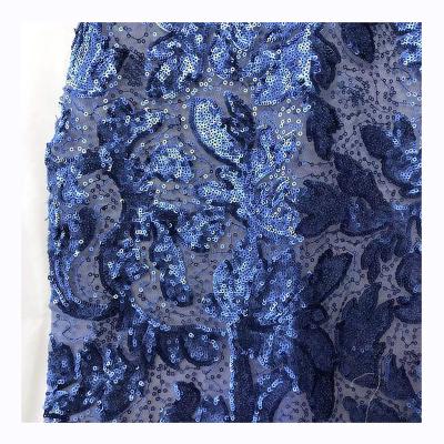 China Wholesale Custom Breathable Fashionable Soft Stretch Top 100% Sequined Polyester Mesh Embroidered Fabric For Evening Dresses for sale