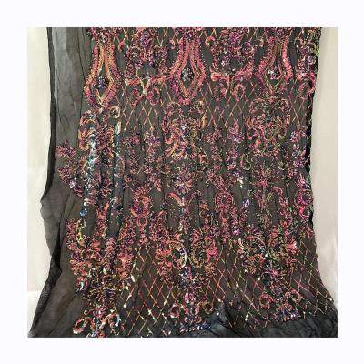 China Most Popular High Standard Bead Embroidery Fabric Breathable 100% Polyester Sequin Embroidery Fabric For Clothing for sale