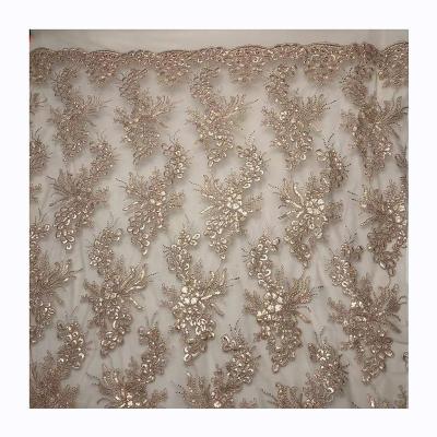 China 3D Mesh Rope Sequin Embroidery Sequin Embroidery Wedding Dress Fabric Breathable High End 100% Polyester Embroidery Fabric for sale