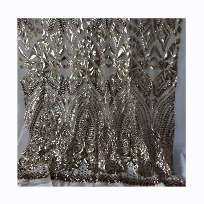 China China High Grade Cheap Elegant Beaded Fabric Soft Transparent Women's 100% Polyester Embroidery Breathable Fabric for sale