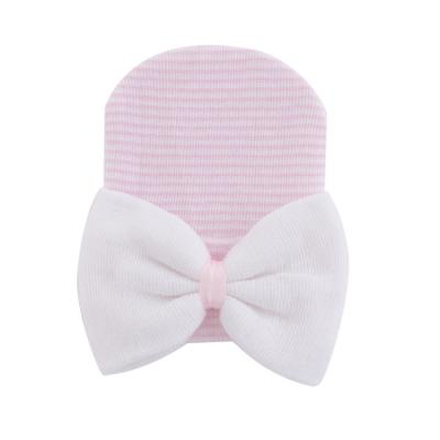 China Baby Striped Infant Hat With Big Bow Knot Soft Cute Nursery Beanie for sale