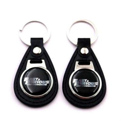 China Wholesale Price Custom Logo Metal Leather Epoxy Keychain With Custom Logo for sale