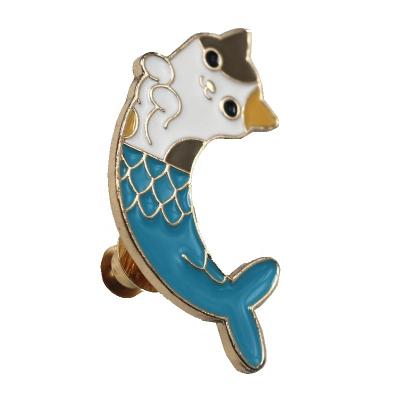 China Custom logo cartoon cat fish metal pin button badges China manufacturer China good quality for sale