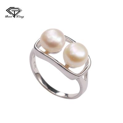 China Fashionable Wholesale Products Fashionable Simple Style China Factory Pure Silver Pearl Double Ring for sale