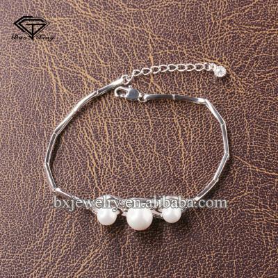 China Trendy China Wholesale Charm Bracelet Women Elegant Rhodium Plating Pearl Sterling Silver Bracelet Adjustable for sale