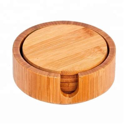 China Round Bamboo Drinks 6 Cup Coaster Set Sustainable Pack for sale