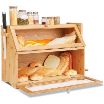 China Freshness Preservation Two-Layer Extra Large Capacity Bread Box For Kitchen Countertop With Cutting Board for sale