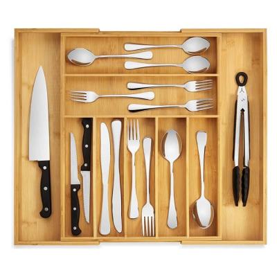 China Kitchen Sustainable Bamboo Utensils Adjustable Cutlery Drawer Organizer Tray For Cutlery for sale