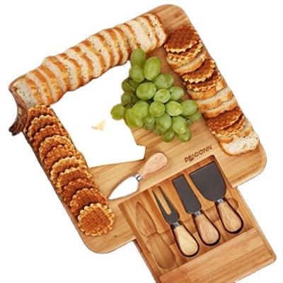 China Sustainable bamboo cheese board with cutlery and slide-out knife set for sale