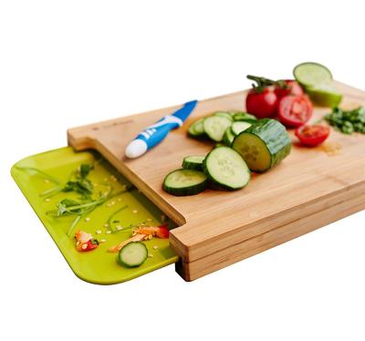 China Sustainable bamboo cutting board with plastic tray for sale