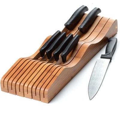 China Sustainable Bamboo Kitchen In-Drawer Knife Block Organizer for sale