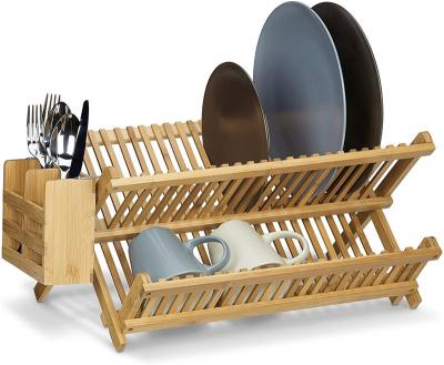 China Home Sustainable Kitchen Storage Bamboo Dish Rack With Utensil Rack for sale