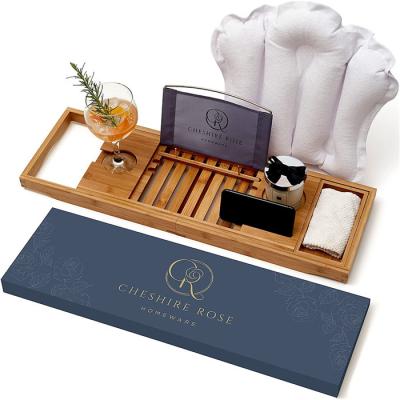 China Sustainable Bath Tray with Sides Extending Luxury Bathtub Cart Tray with Book and Wine Rack for sale