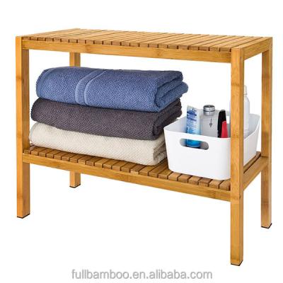 China Double Layer Sustainable Bamboo Bathroom Stoeage Rack , Bathroom Shelf for sale