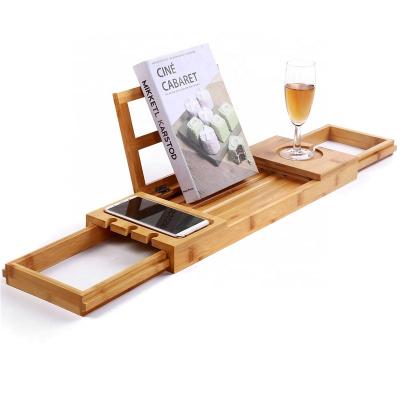 China New Design Sustainable Bamboo Bathtub Trolley Tray Bamboo Bath Tray With Extending Sides for sale