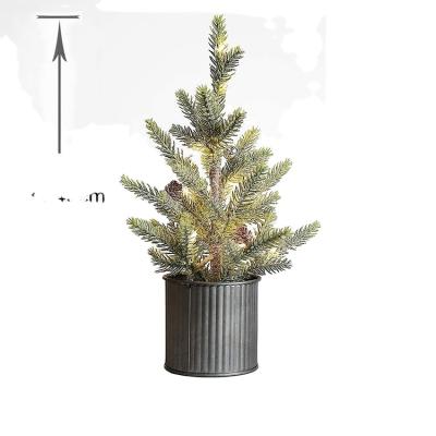 China Holiday Decoratoion 2021 New 12 Inches Original Artificial Mini Christmas Tree With USB Cable In Metal Bucket for sale