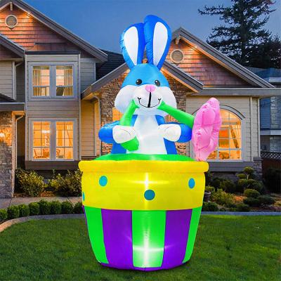 China New Design Outdoor 8 Feet Easter Bunny Decoration Flower Basket Inflatable Bunny Easter Party for sale