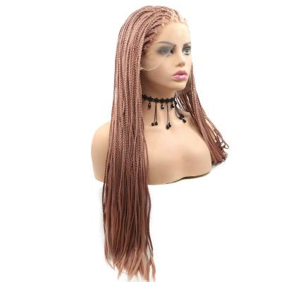 China Hot Selling Natural Matching Long Braided Heat Resistant Fiber Synthetic Hair Wigs Lace Front Twist Braids For Women for sale