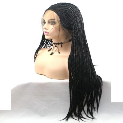 China Natural Fit New Arrivals Wholesale Synthetic Black Women Box Micro Braids Wigs With Knotless Lace Front Braided Baby Hair Wigs Long Future for sale