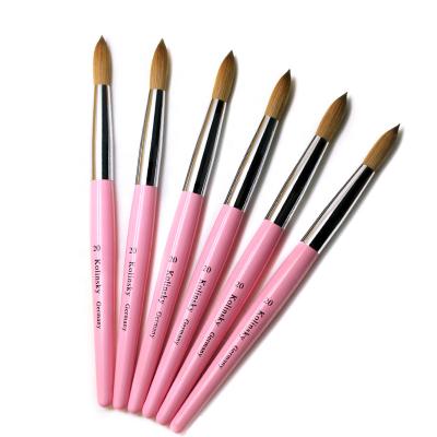 China 100% Acrylic Hair Pure Round Gel Nail Art Pink Wooden Handle With Customer Logo Customer Logo Kolinsky Nail Master Brush for sale