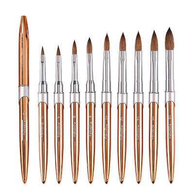 China Art Tool OEM Custom Logo Art Brush Nail Rose Gold Kolinsky Acrylic Nail Gel Nail 100% Pure Kolinsky For Acrylic Liquid Powder for sale