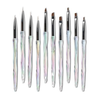 China Gel Nail Art 2022 Custom Logo Gradient Acrylic Handle 3D Painting brush Gel liner Nylon Nail Art Brush Set for sale