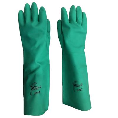 China Acid And Petroleum Resistant Green Nitrile Gloves Oil Proof Chemical Resistant Long Gloves for sale