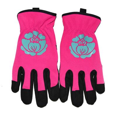 China Water Proof Synthetic Leather Work Gloves Garden Flower Print Yard Gloves For Women for sale