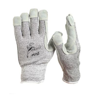 China EN388 hppe fiber cut resistant leather gloves cut resistant work gloves for sale