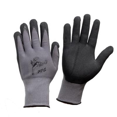 China Flexible 15 Gauge Spandex And Nylon Knitted Assembly Grip Gloves Garden Work Gloves Sandy Nitrile Coated Gloves for sale