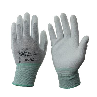 China PU Coated Gloves 13 Gauge Carbon Fiber Knitted White PU Coated Anti Work Gloves ESD Gloves for sale