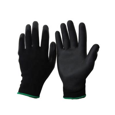 China Palm Dipped 13 Gauge Polyester Knitted Black PU Coated Work Gloves for sale