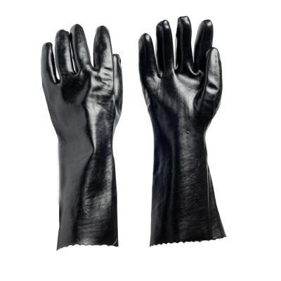 China Water Proof Black Oil Resistant Gloves With Interlock Liner PVC Gloves for sale