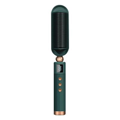 China Private Label LCD Temperature Display 2 In 1 Hair Brush Set Electric Fast Heating Ceramic Portable Hair Curler Straightening Brush Hair Straightener for sale