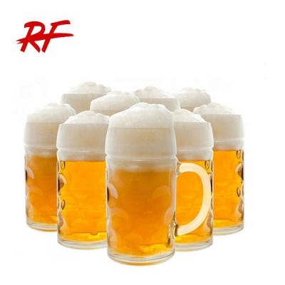 China Sustainable 1liter Printed Straight Glass Beer Mug With Handle for sale