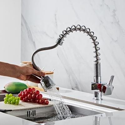 China Hot And Cold Vertical Copper Kitchen Faucet Full Face Spring Faucet Kitchen Mixer Modern Copper Faucet for sale