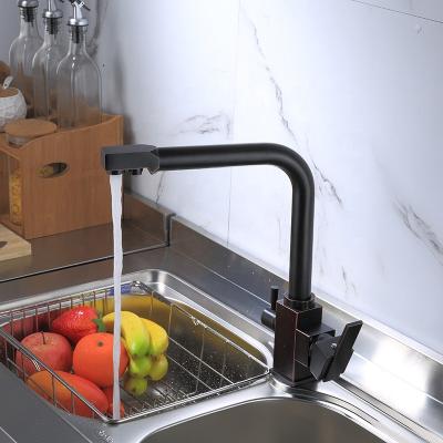 China Modern Hot and Cold Rotating Wash Basin Three of All Copper Kitchen Faucet in One Two-in-One Drinking Water Faucet Direct Pure Black for sale