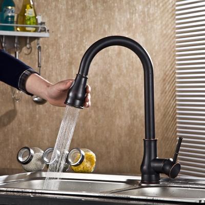 China European Antique Vintage Pull-Down Faucet Brass Brushed Kitchen Sink Faucet Style Kitchen Sink Faucet Modern Black for sale