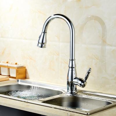 China Modern Stainless Steel Kitchen Pull-Down Faucet Rotating Hot and Cold Water Sink Faucet Hardware Pull-Down Bathroom for sale