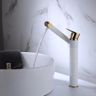 China Modern Fashion Basin Faucet Modern Fashion Copper Luxury White Gold Pull-Down Faucet Full Bathroom Sink Faucet Light for sale